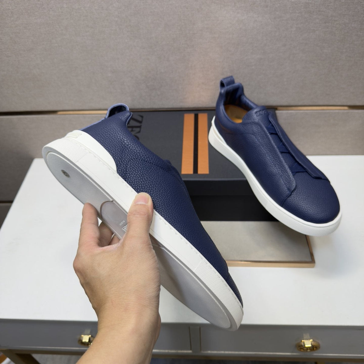 Zegna Navy Slip-On Sneakers — side