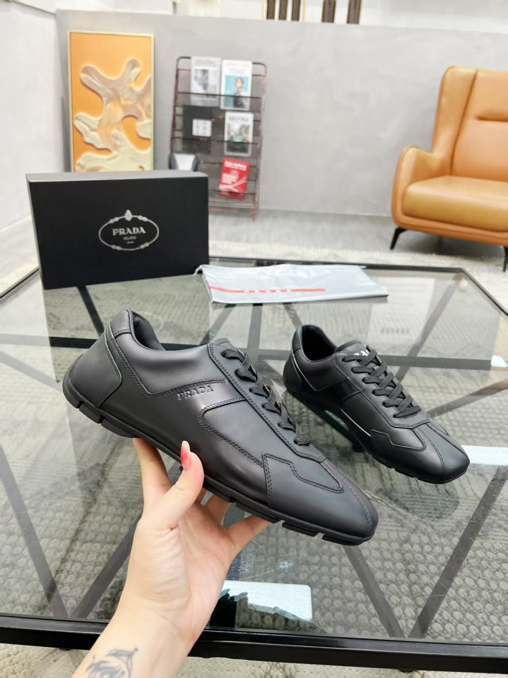Prada Panel Lace-Up Sneakers — side